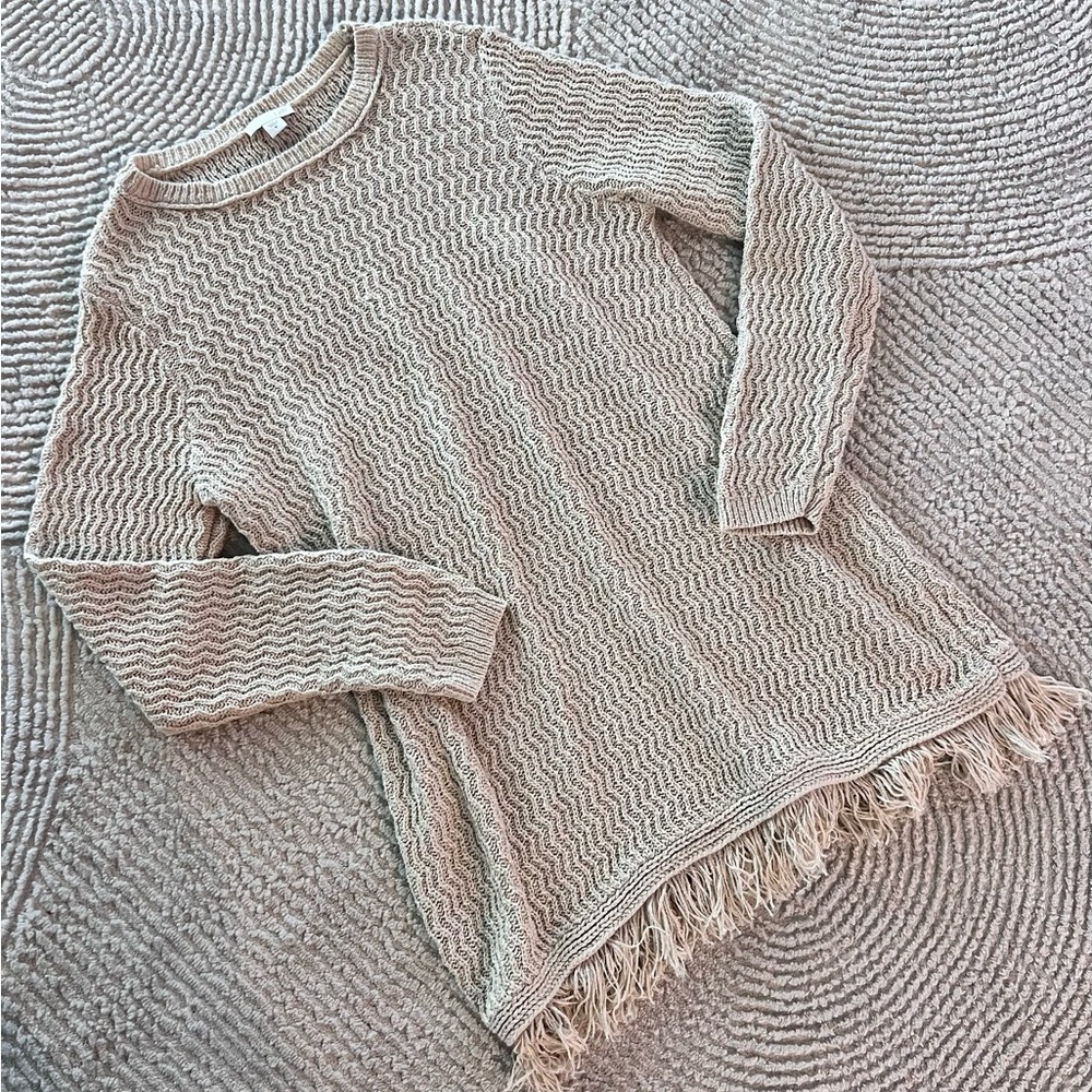 J. Jill Boho Cream Sweater Tunic with Fringe Cotton Blend Size Medium